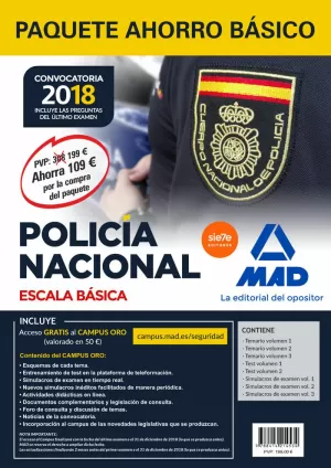 PAQUETE AHORRO BASICO ESCALA BASICA POLICIA NACIONAL 2018. AHORRA 109 Ç (TEMARIO