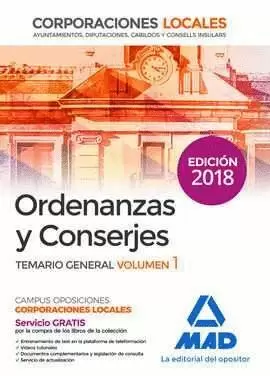 ORDENANZAS Y CONSERJES DE CORPORACIONES LOCALES. TEMARIO GENERAL VOLUMEN 1