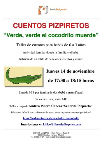 Taller para bebés CUENTOS PIZPIRETOS: Verde, verde el cocodrilo muerde